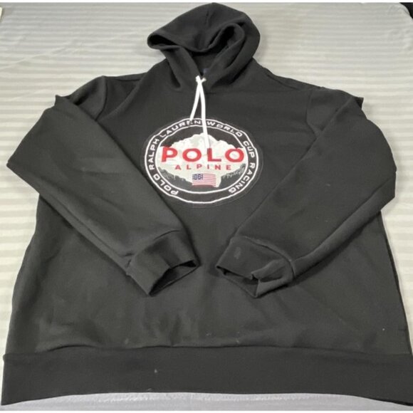 Polo Ralph Lauren Hoodie Mens XL Black Alpine World Cup Racing Patch Sweatshirt - Picture 1 of 12